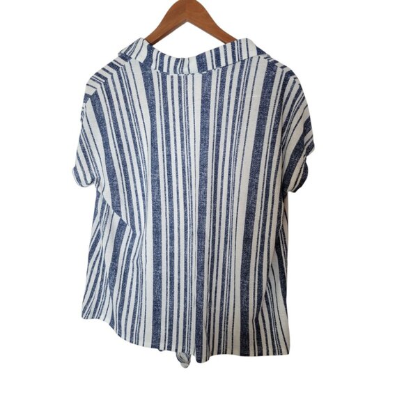 Women's Blue White Summer Casual Joie De Vivre L Button Down Shirt - Picture 3 of 3